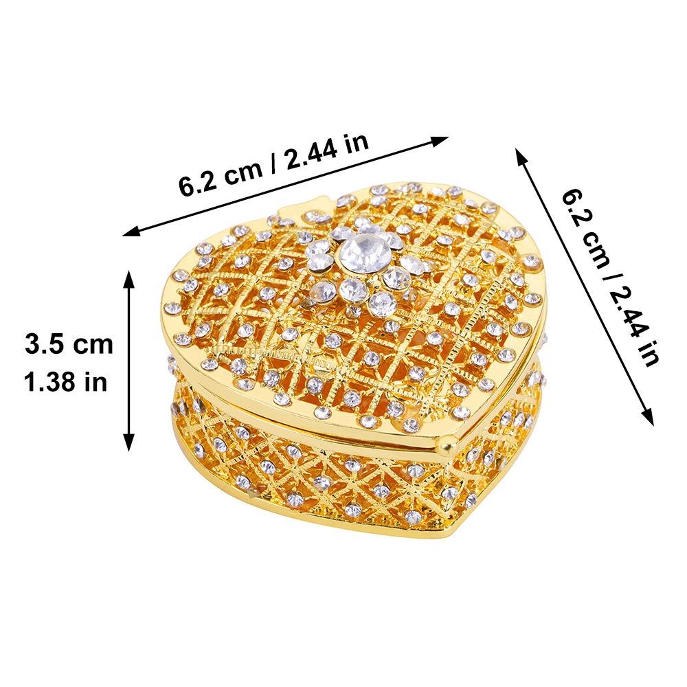 

Jewelry Storage Box Inlaid Gem Hollowed-Out Organizer Heart Shape Portable Alloy Storage Earrings Ring Dresser Decorative