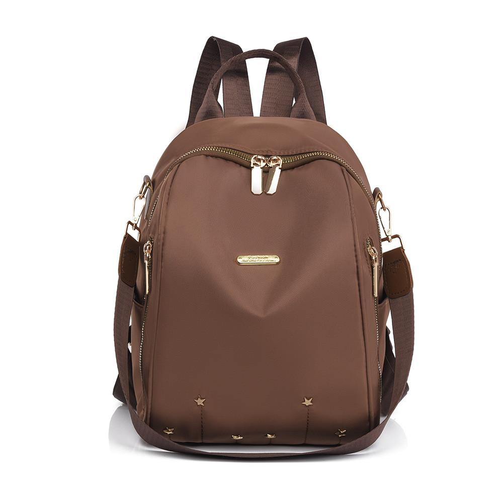 Simple Solid Color Gold Star Decoration Women Casual Nylon Backpack For Daily Use And Travel
