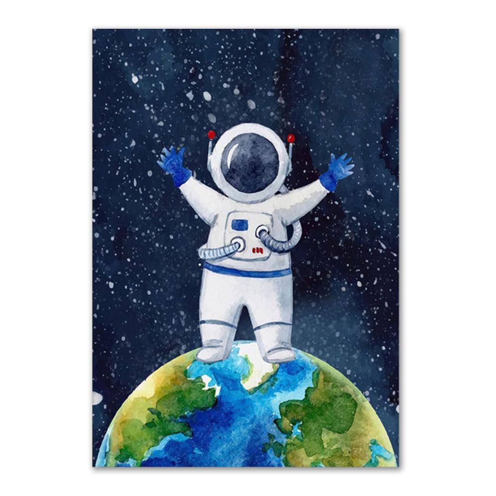 Custom Kids Name Wall Art Poster Print Space Rocket Astronaut Planet Nursery Canvas Painting Personalized Wall Art Painting Art