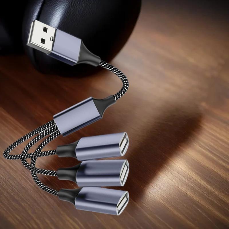 Extended USB 2.0 Hub Adapter, 1 Male to 3 Female Power Splitter for Printers, U Disk, PC Accessories