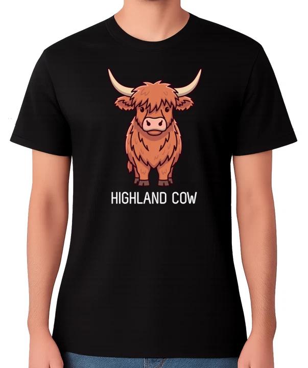 Highland Cow T-Shirt Cute Scottish Farm Animal Cartoon Graphic Unisex Tee XL