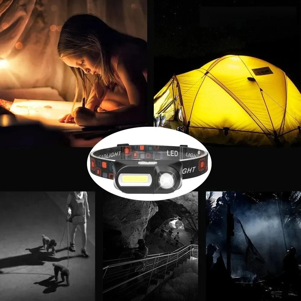 Powerful Portable XPE+COB Headlamp LED Head Flashlight Type-C Rechargeable Outdoor Waterproof Fishing Camping Hiking Headlight