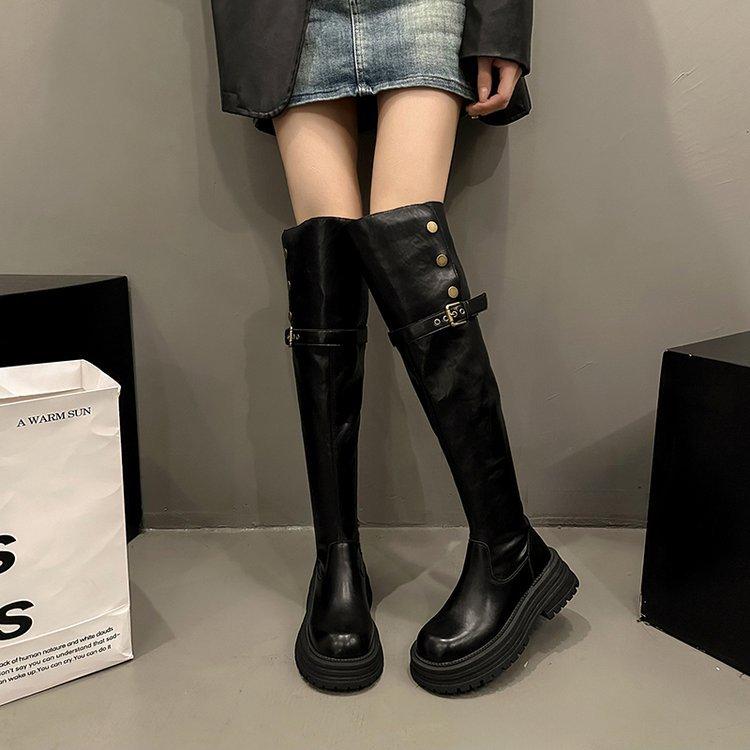 Two over-the-knee boots for women's 2025 new autumn and winter fleece fur high knight boots slim flat boots