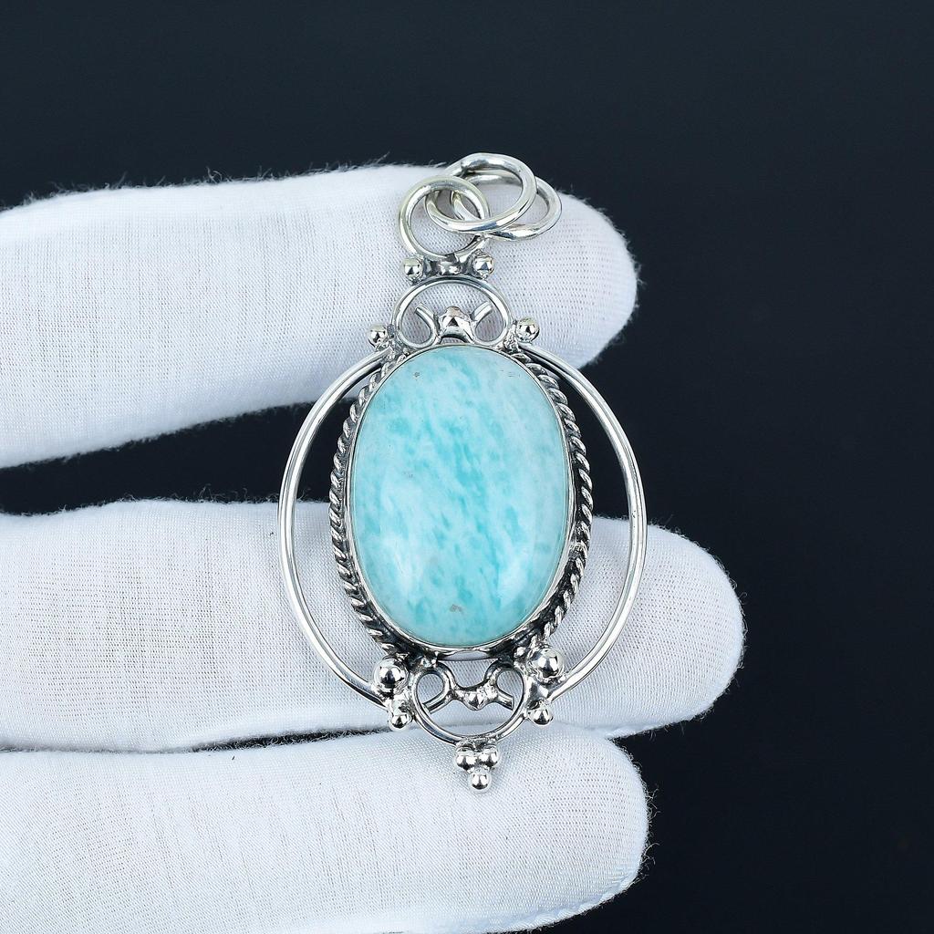 Unique Amazonite Gemstone Pendant, 925 Sterling Silver Jewelry, Handmade Jewelry, Boho Jewelry, Antique Pendant For Anniversary Gifts