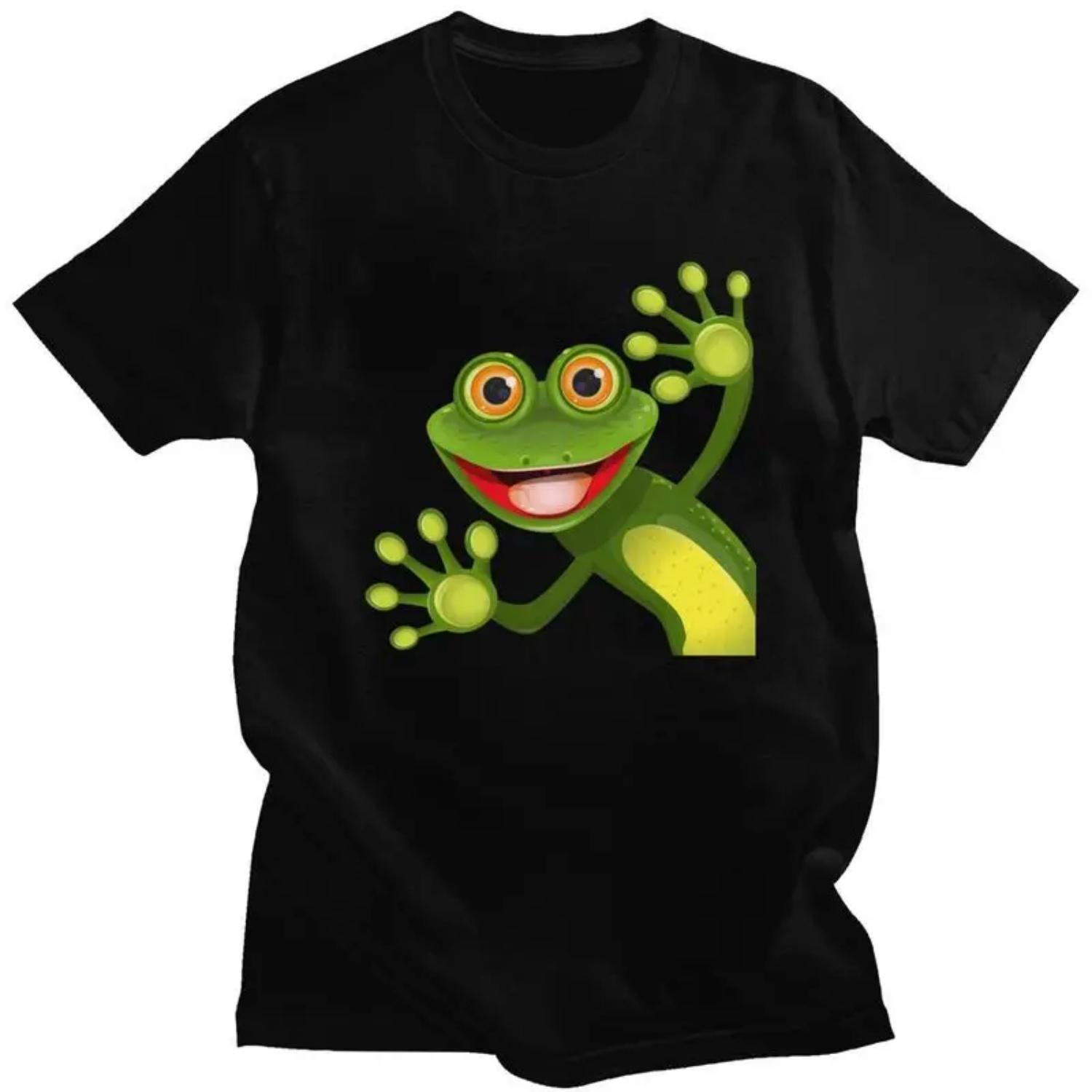 

Custom Happy Frog T Shirts for Men Pure Cotton Tees Tshirt Short Sleeve Casual T-shirt Clothing S чёрный