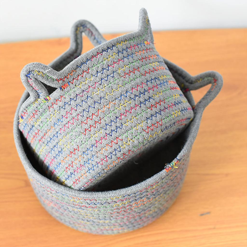Cotton Rope Woven Basket Storage Bin for Nursery Bathroom Closet Cube Shelf Organizing 24x14cm White