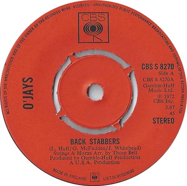 

7-дюймовая пластинка OJAYS Back Stabbers CBSS8270 CBS 1972 UK SoulFunk Б/у