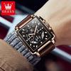 Top Brand Luxury Mens Watches Fashion Blue Square Quartz Watch for Men Sport Leather Strap Chronograph Wristwatches