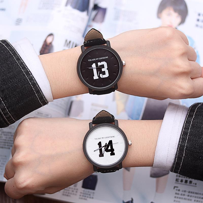 Korean Style 1314 Harajuku Minimalist Couple Watches – Day/Night Design for Students