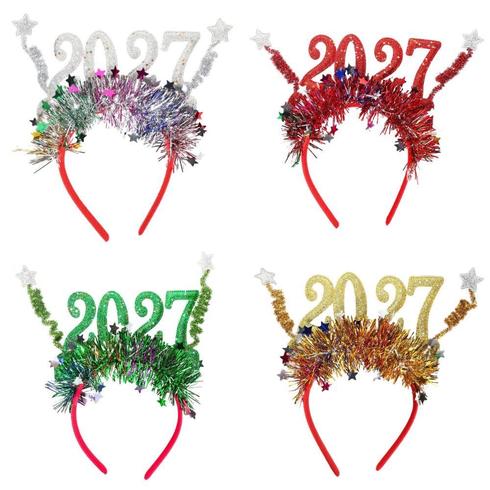 Xmas Hair Band Sequin 2027 New Year Headband Sweet Glitter Christmas Headpiece Cute Flexible 2027 Number Hair Hoop Holiday Party