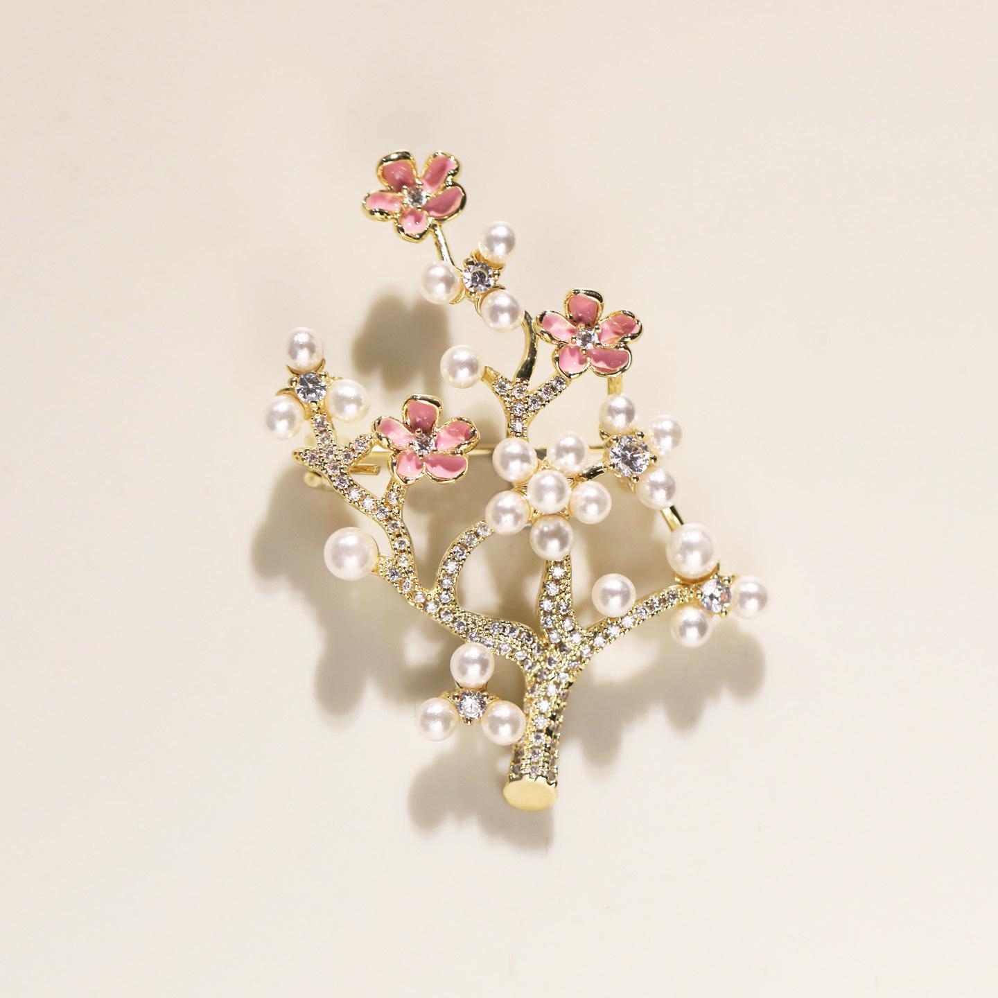 Bo Xin Yun Fashion Pastoral Style Brooch with Copper, Zirconia  Pearl Plum Blossom Design