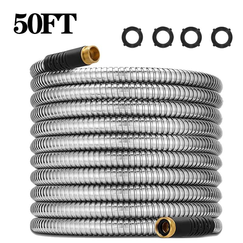 75ft Stainless Steel Garden Hose Metal Water Hose Patio Outdoor RV Car Wash Hose Watering Gun Hose Gardening Accessories