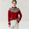 Women's Cashmere Fair Isle Plaid Pullover with Half-High Collar