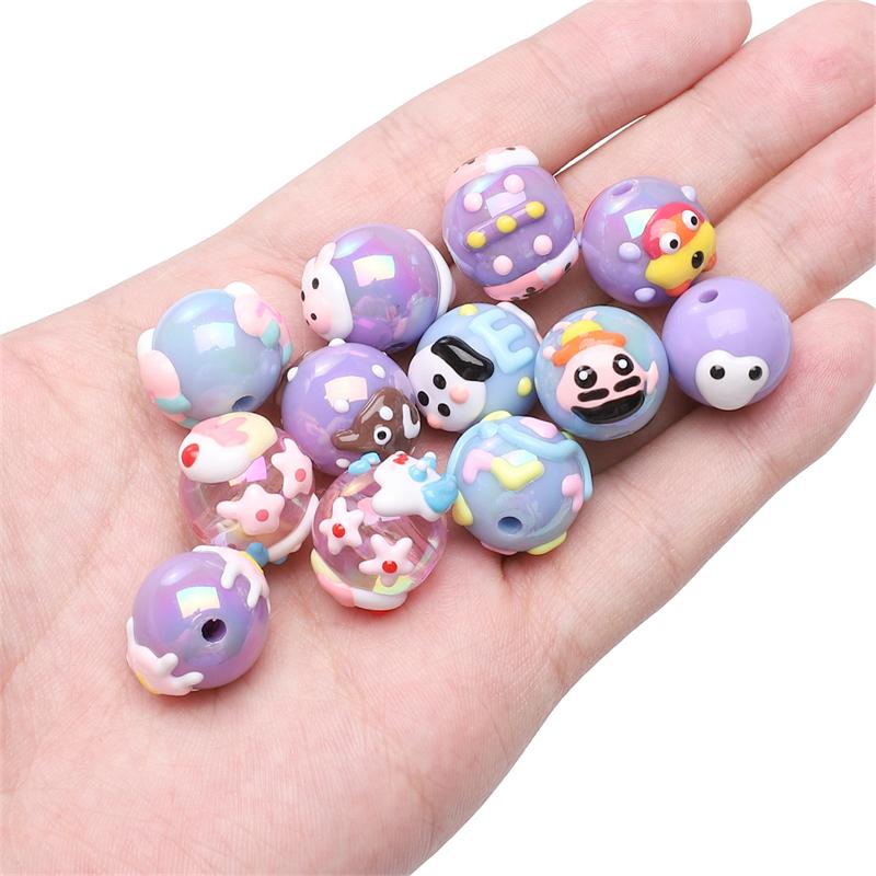 Acrylic Three-Dimensional Painted Beads Cartoon Colorful Hand-Painted Beads DIY Bracelet Mobile Phone Chain Accessories Fashion Handmade
