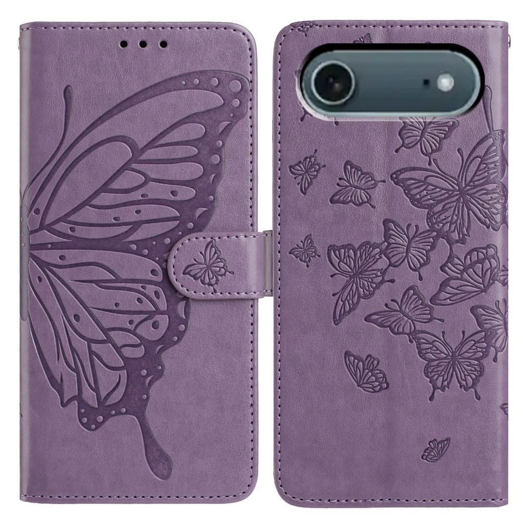 For iPhone 17 Air Case Butterfly Imprinted Wallet Stand PU Leather Flip Phone Cover with Strap
