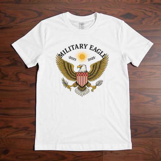 Military Eagle 2025 Graphic T-Shirt Patriotic Bald Eagle Crest White Tee Unisex 4XL