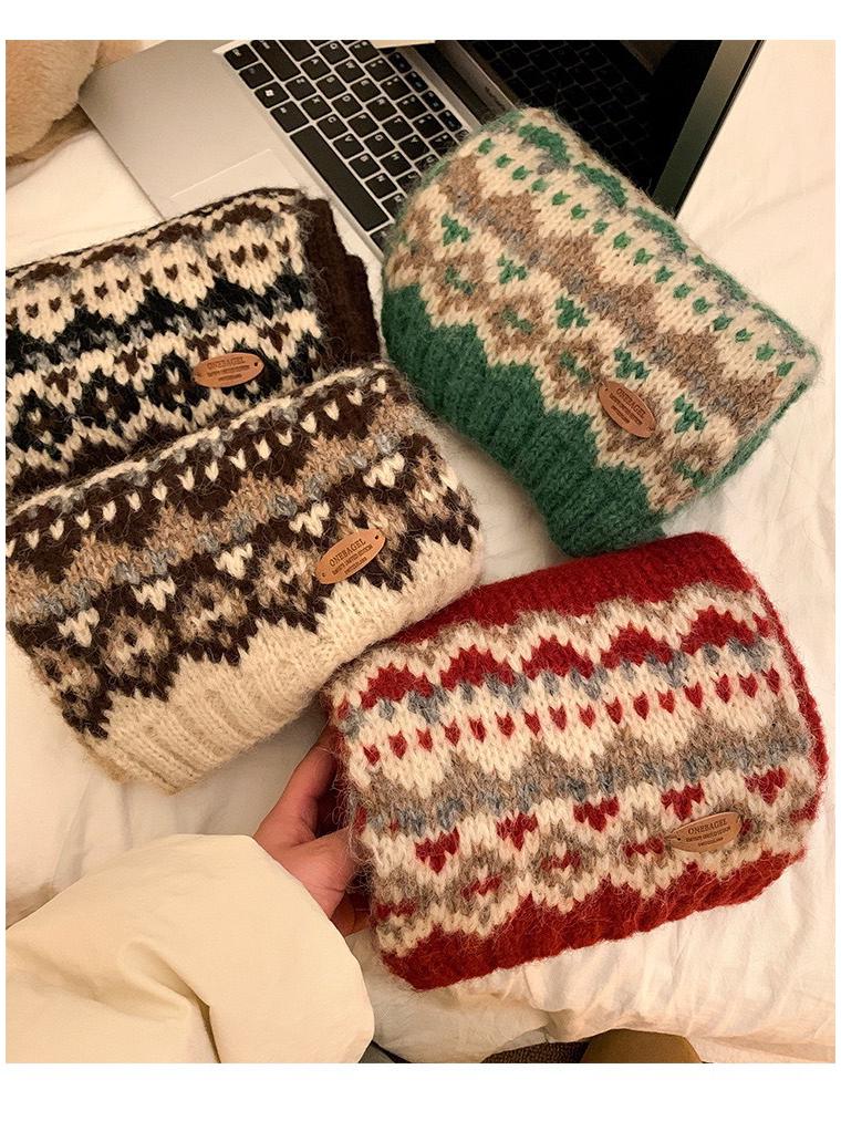 Women's Versatile Wool Blend Fair Isle Scarf for Autumn and Winter