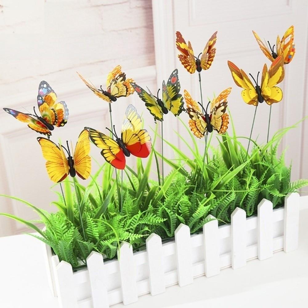 10Pcs Simulation Colorful Butterfly Stakes 3D Waterproof Garden Yard Planter Butterfly Double Layered Grounding Decoration