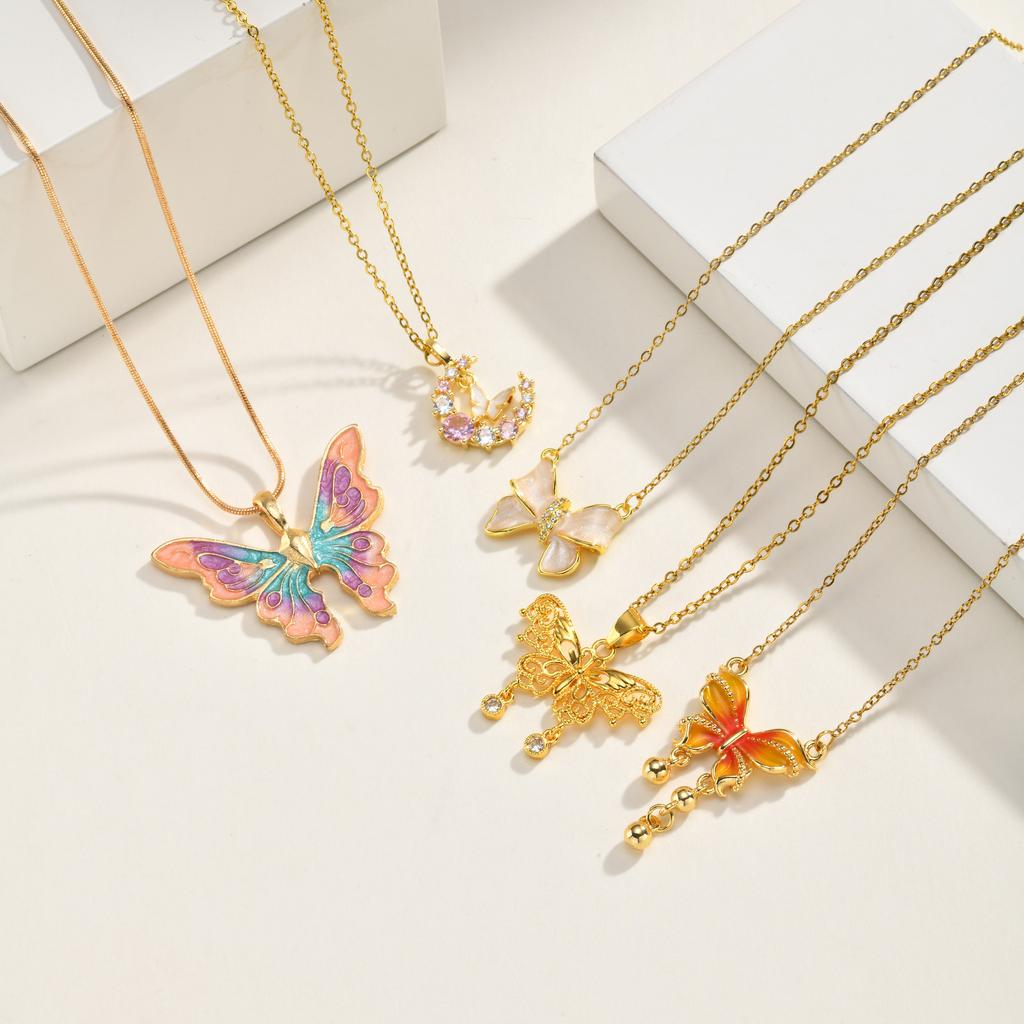 Stainless Steel Butterfly Charm Pendant Necklace for Women, Waterproof 18K Gold Plated Tarnish Free Summer Daily Layering