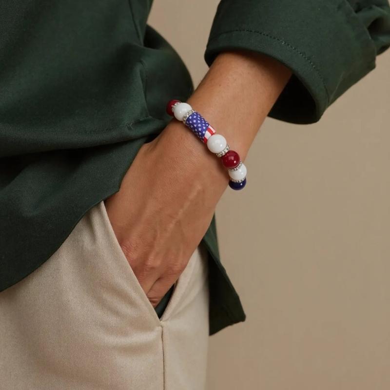 Artificial Crystal Bracelet Elastic Bracelet Independence Day Handmade Bracelet Stackable Bracelets for Adding Charm