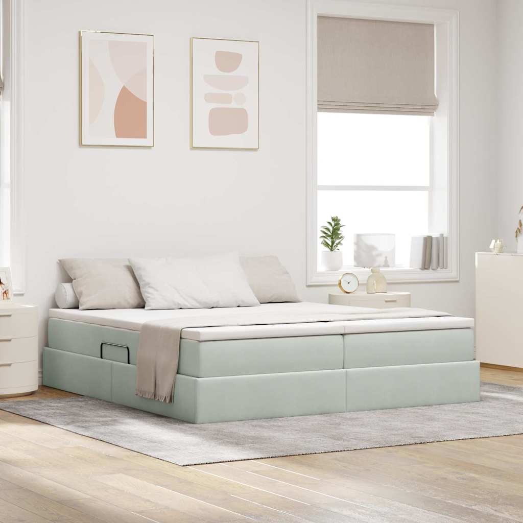 Storage Bed with Mattress Light Grey 180 x 200 cm Velvet