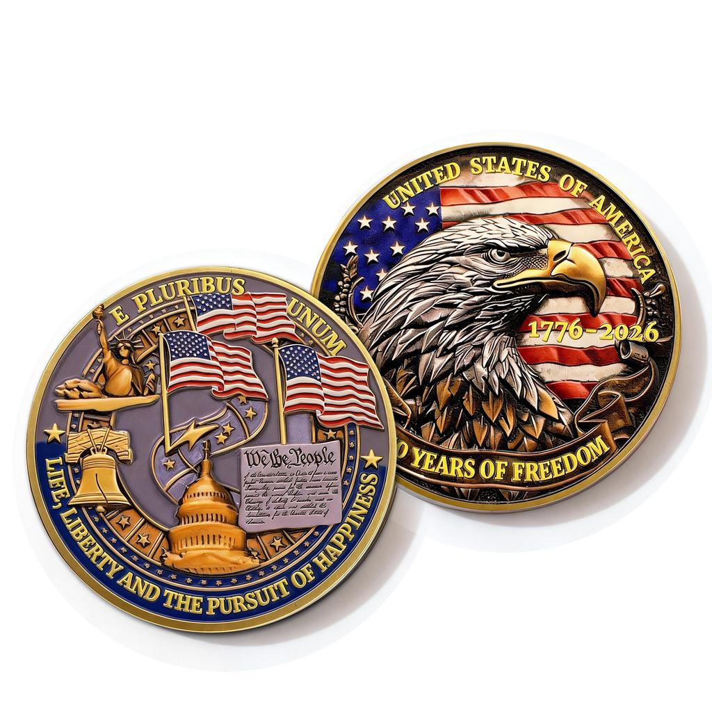 250th Anniversary Commemorative Coin Independence Day Founding Medal Challenge Coin Embossed Metal Coin Color Printed Badge