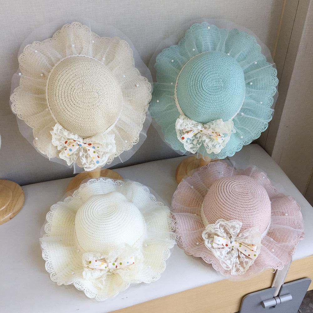 Girls Summer Lace Princess Straw Hat With Bag Set UV Protection Sunshade Beach Cap For Baby Toddler Outdoor Travel