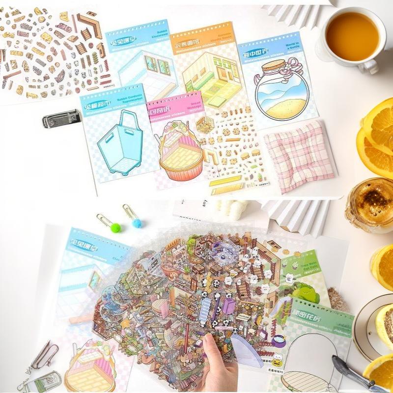 3D Miniature Scene Sticker Book Waterproof Vinyl Cute Decals for DIY Scrapbook Journal Skateboard Helmet Decor Teen Stationery Gift