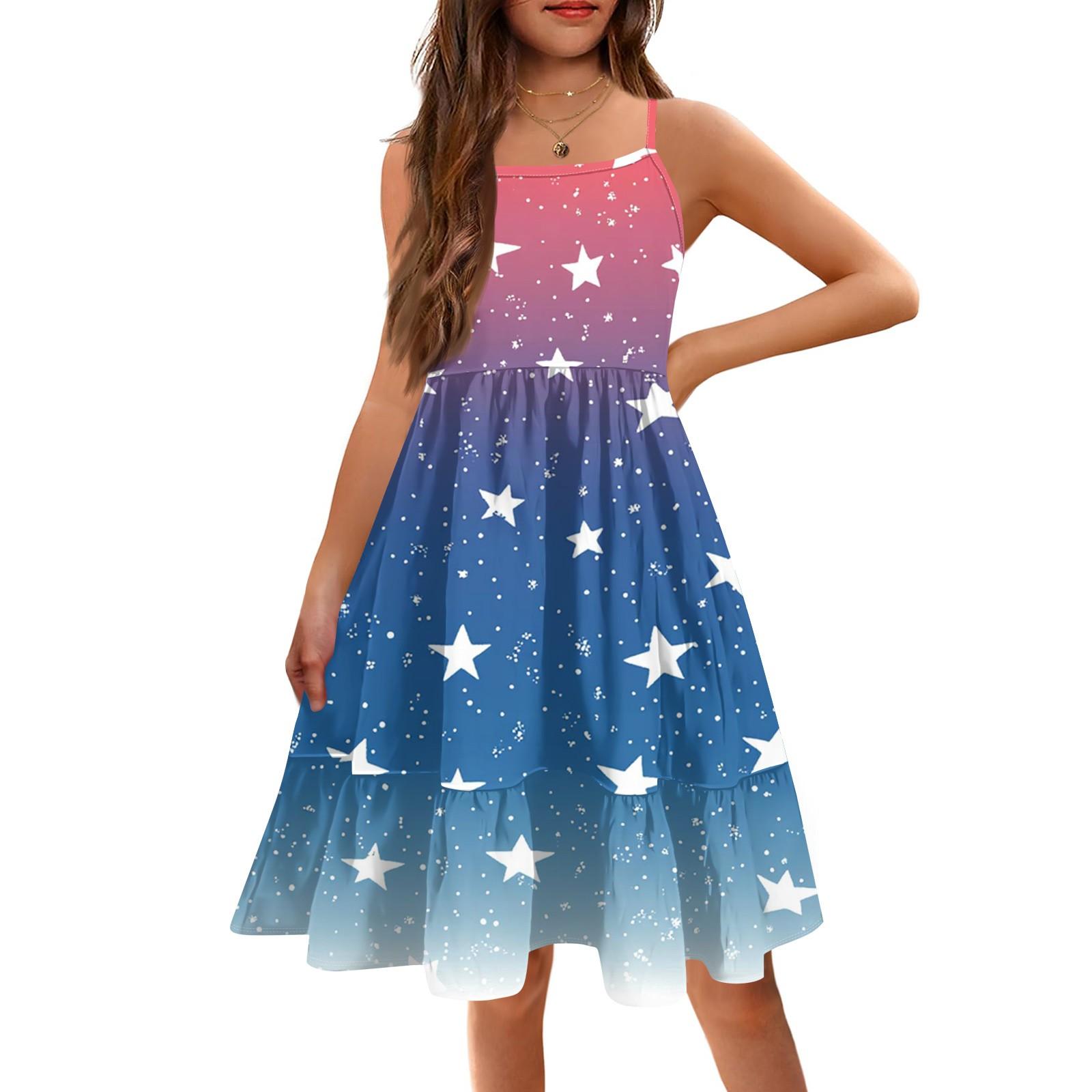 

Летнее детское платье без рукавов для девочек, милое повседневное платье принцессы на День независимости 150