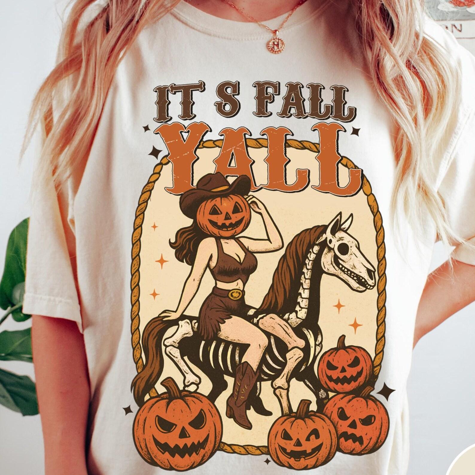 It s Fall Y all Comfort Colors® Shirt, Vintage Halloween Pumpkin Shirt, Retro Fall Pumpkin T-Shirt, Womens Autumn Western Country Graphic Tee S