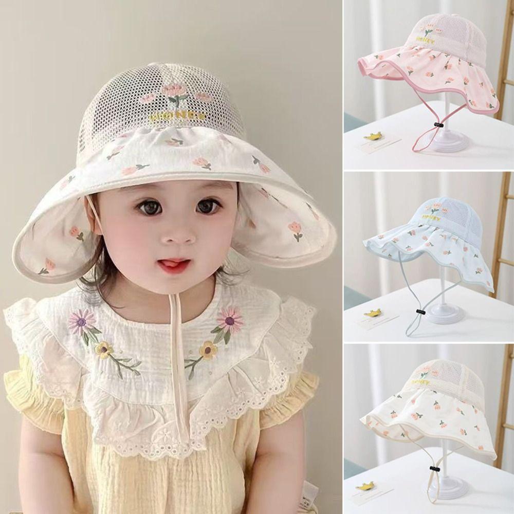 Large Brim Children Sun Cap Floral Pattern Fisherman Hat Sweet Kids Sunshade Hat  Beach/Travel