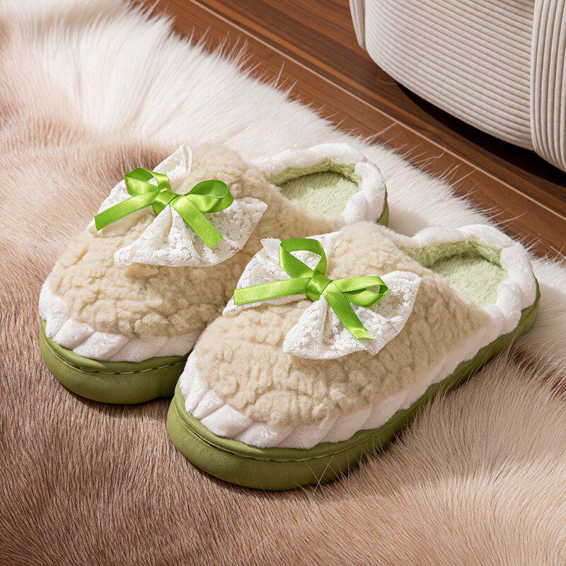 Women's Cozy Plush Bow Cotton Slippers - Anti-Slip, Warm, Cute Design for Autumn/Winter 2024