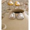 Yhpup 2025 Stainless Steel Imitation Pearls Triangle Stud Earrings Arrivals Elegance Chic Korean Trendy Exquisite Jewelry Women