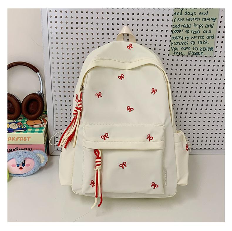 Schoolbag Girls School Bag Simple Versatile Backpack College Student Middle School Student Cute Embroidered Bow Lightweight Travel Backpack