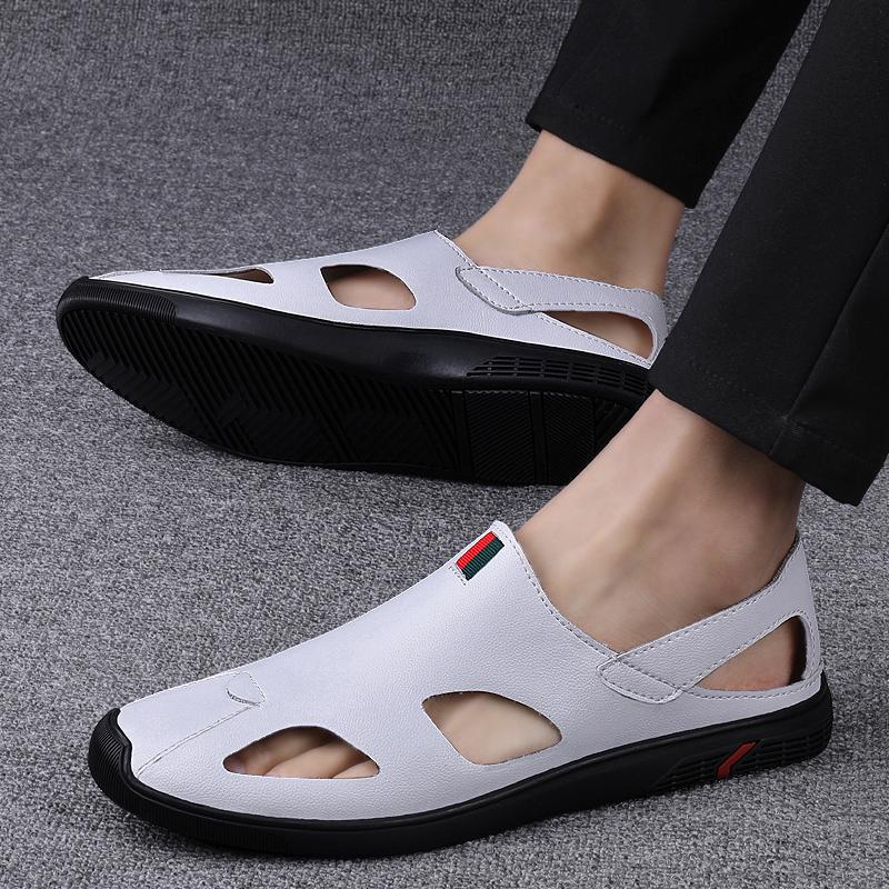 Fashion Genuine Leather Summer Sandals Men's Loafers Slip On Flats Handmade Casual Shoes for Men Moccasins Soft Man Driving Footwear New