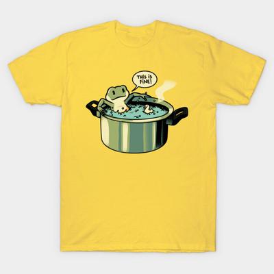 Asian Size Men Black Print T-shirt Thats Fine Frog Pot By Tobe Fonseca No-Cut Print Cotton Tshirt