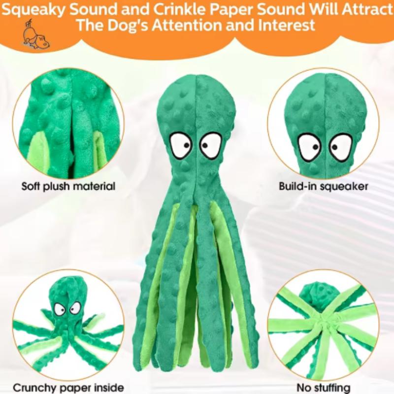 Octopus Shaped Plush Dog Toy with Sound Anti-Bite Interactive Chew Toy for Small Medium Large Dogs Teeth Cleaning Pet Supplies