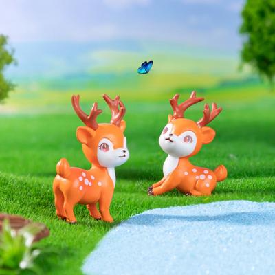 2 Adet Mini Sika Geyiği Figürini El Boyaması Geyik Minyatürleri Peri Bahçeleri Bonsai Mikro Peyzaj için Mini Hayvan Heykelleri