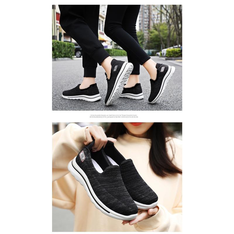Women's Shoes Spring Middle-aged Elderly Mom Shoes, Slip-on Flat Elderly Shoes, Comfort Soft Sole Fly Knit Upper Brand Women Footwear