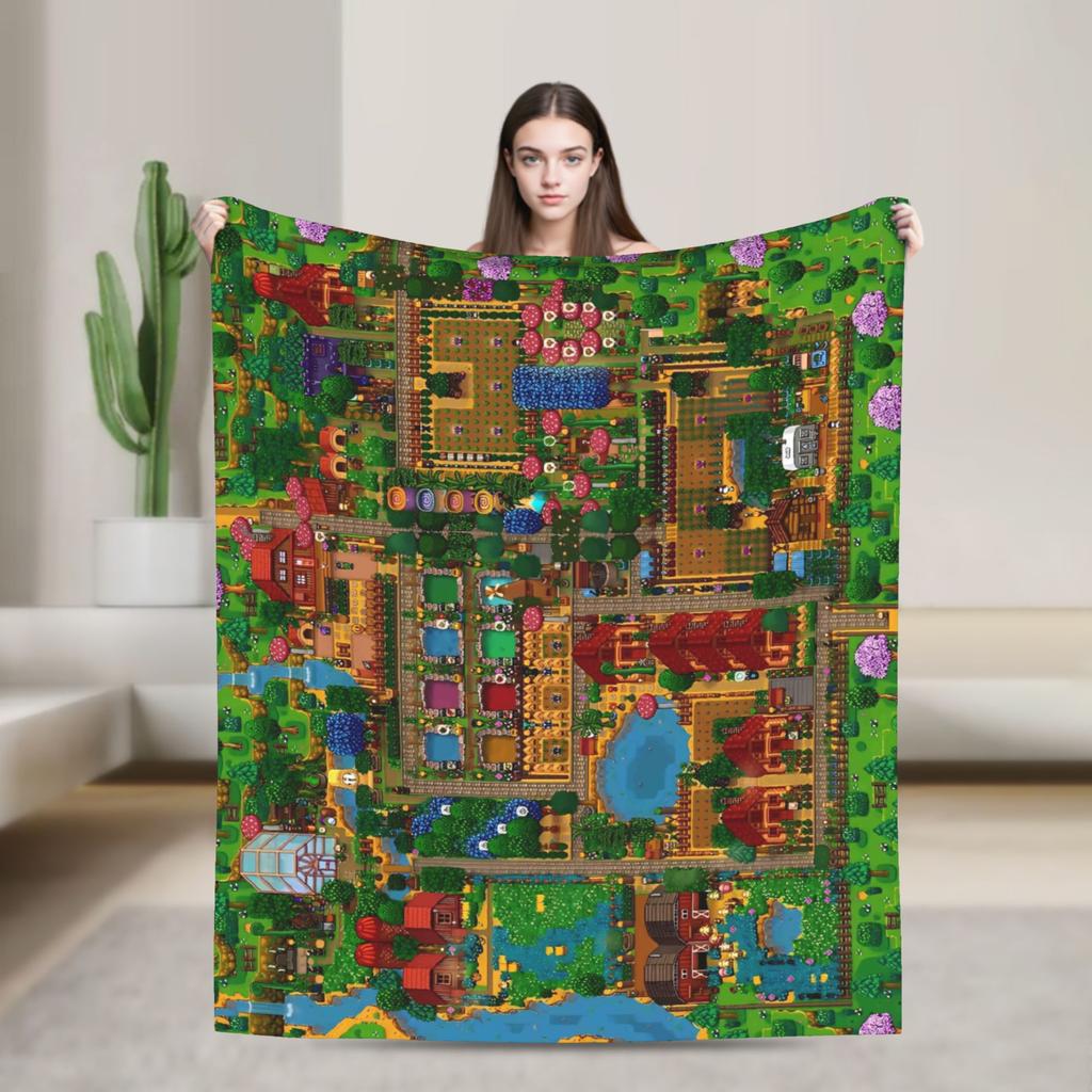 The best Stardew Valley farm-Flannel Blanket  Soft Durable Throw Blanket for Living Room Travel Pattern Bedspread Sofa Bed Cover