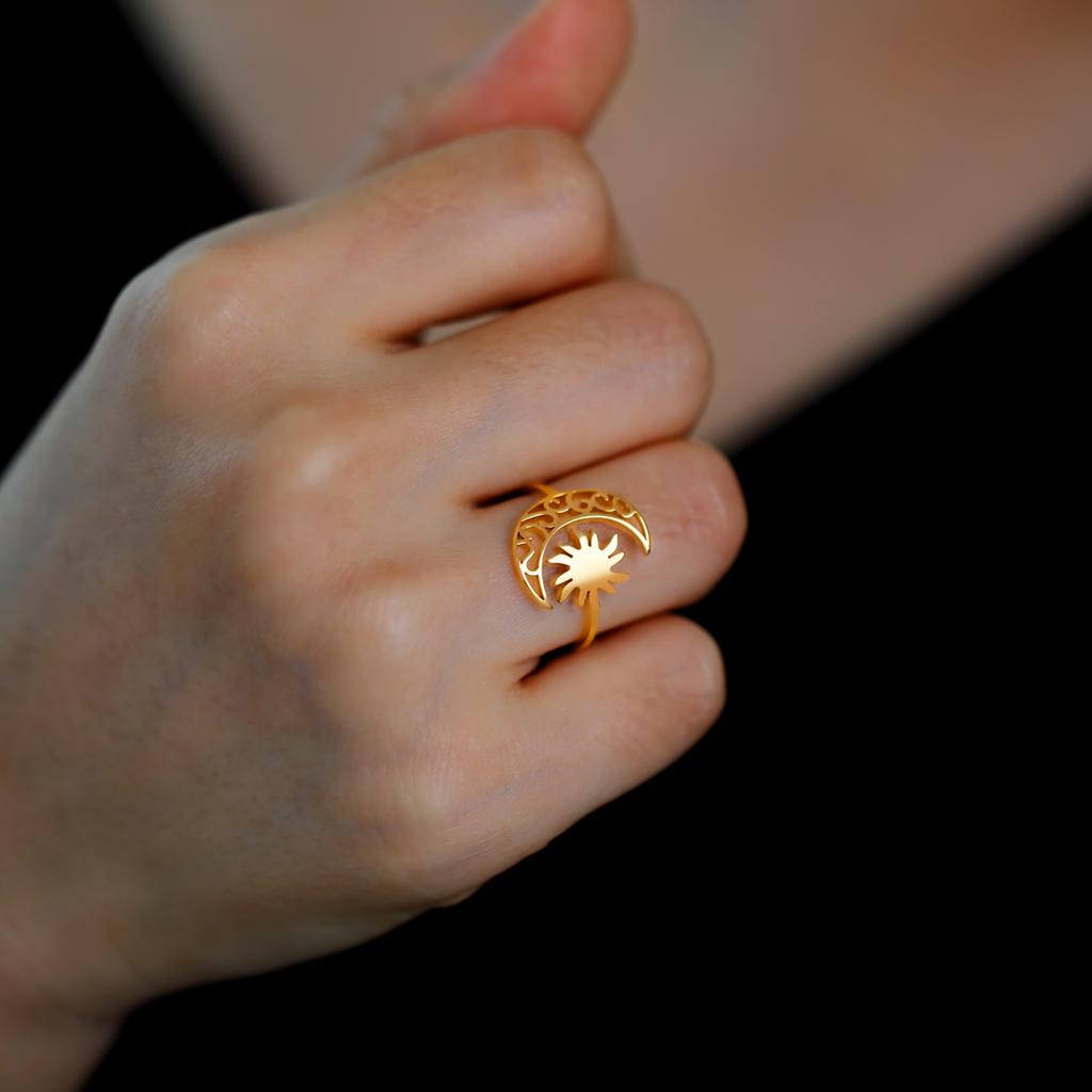 Crescent Moon Sun Ring for Women Stainless Steel Open Finger Rings Trendy Bohemian Jewelry Birthday Gift