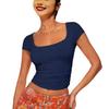 Women's 2024 European & American Slim Fit Solid Color Short Sleeve Square Neck Summer Casual T-shirt