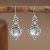 Huitan Aesthetic Imitation Moonstone Dangle Earrings for Women Bohemia Style Flower Earrings Anti Silver Color Vintage