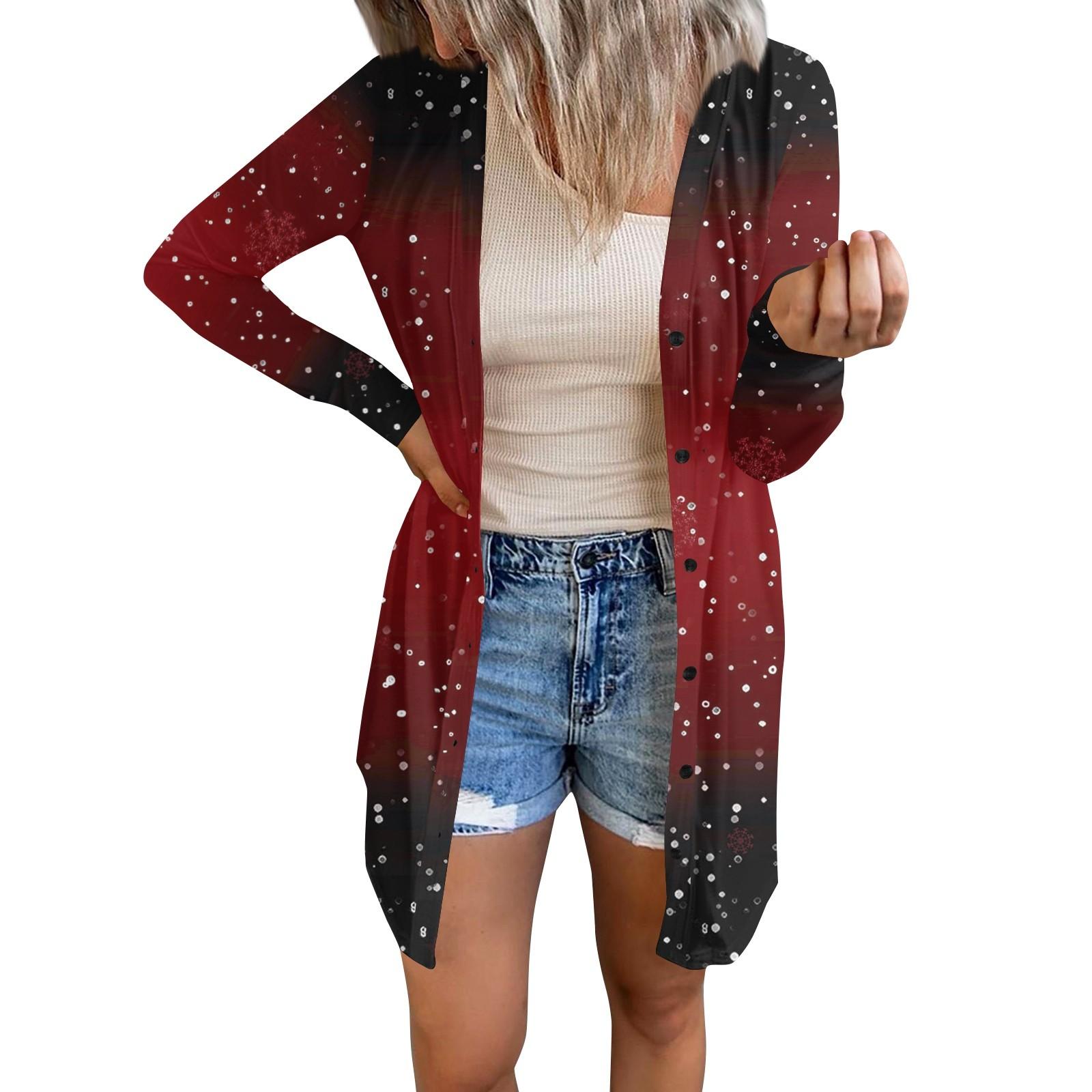 

Длинный рукав Женский ретро принтованный топ Легкий базовый свободный жакет Кардиган Повседневные рубашки Рождество XXXXXL