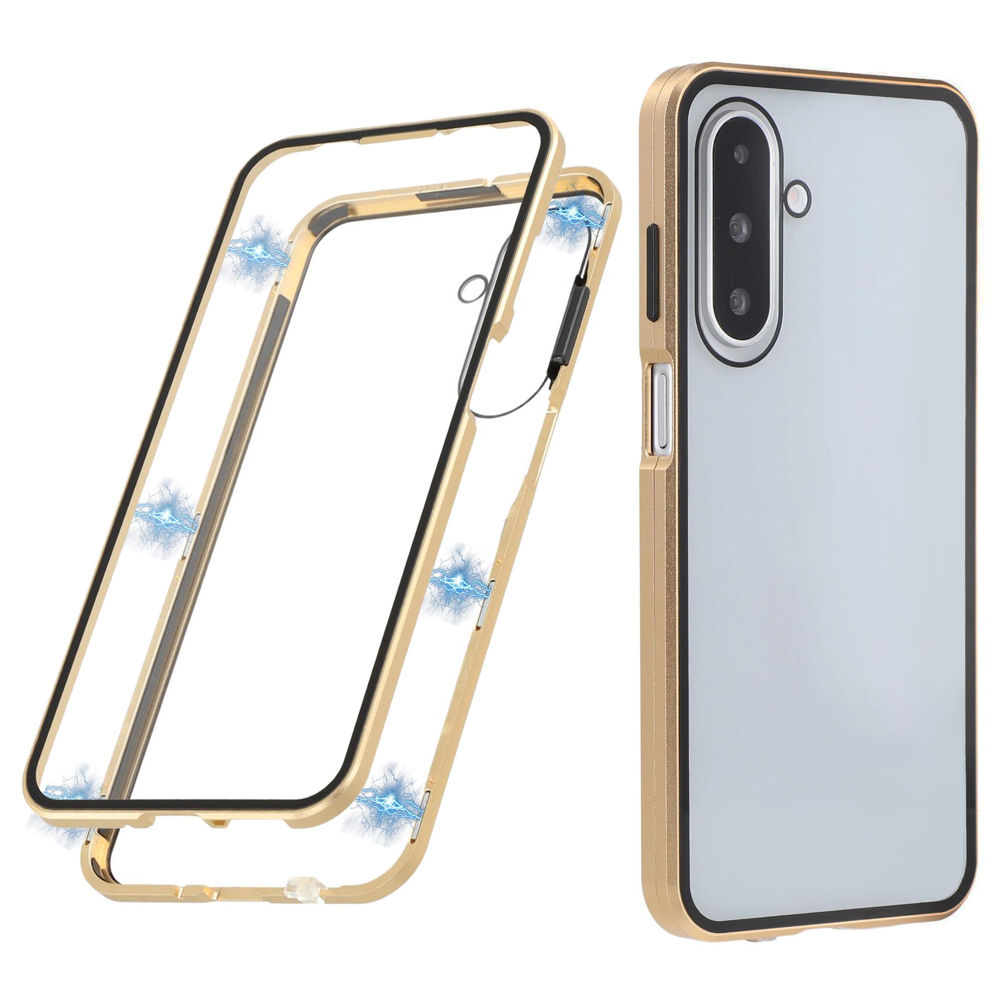 For Samsung Galaxy A26 5G Case Double-Sided Tempered Glass Magnetic Clear Phone Cover Gold