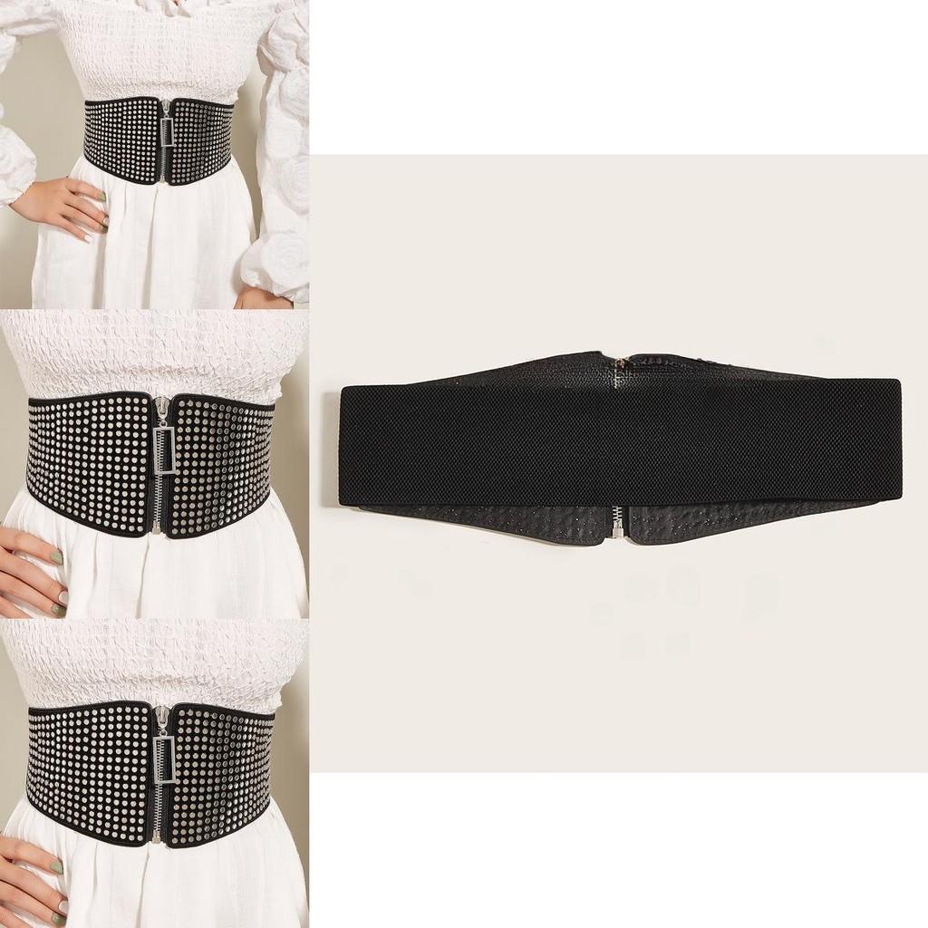 Trendy Retro Waist Belt For Women With Multiple Small Nails And Metal Fastener