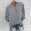 Spring Autumn Cotton Linen Shirts Women Roll Long Sleeve Plus Size Shirt Solid Color Buttons V Collar Pocket Tops