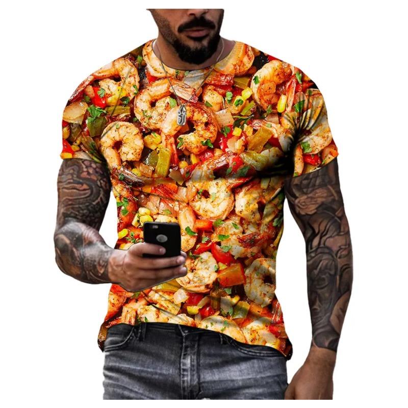 Summer Round Neck 3D Food Pattern Print Top Fashionable Casual Hip Hop Short Sleeved Men's T-shirts