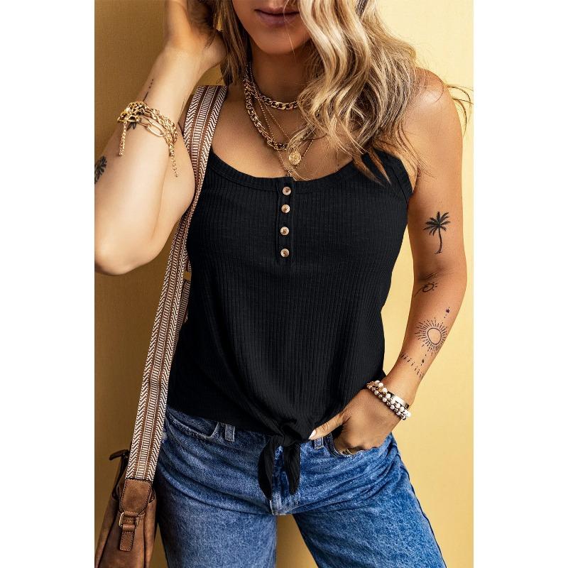 

Womens Ribbed Knit Button Down Tie Hem Cami Tank Top S