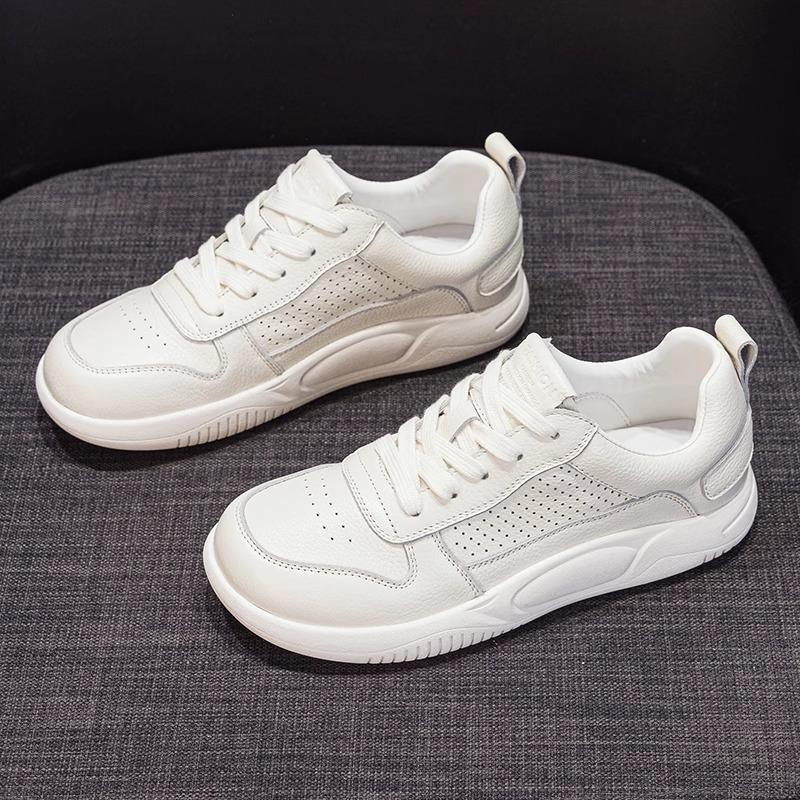 

Версия из коровьей кожи~ Полые белые туфли женские дышащие летние тонкие одинарные туфли повседневные на плоской подошве универсальные женские туфли кеды 40